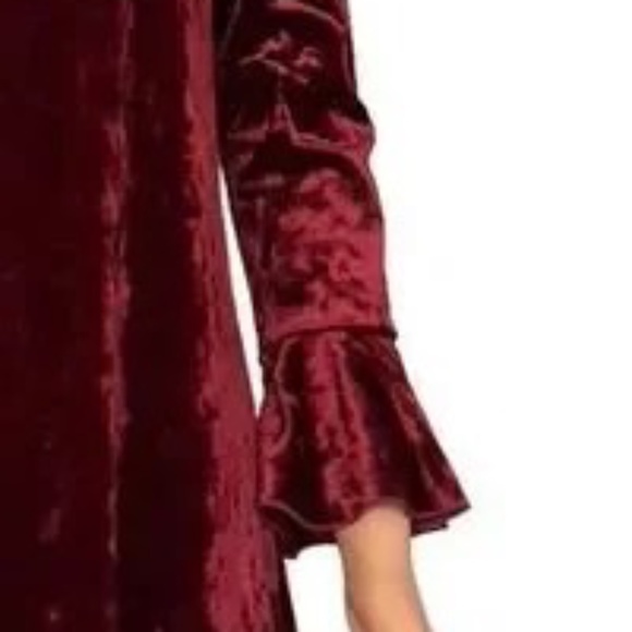 LC LAUREN CONRAD Wine Velour Bell Sleeve Shift Holiday Party Dress Small - Picture 3 of 5